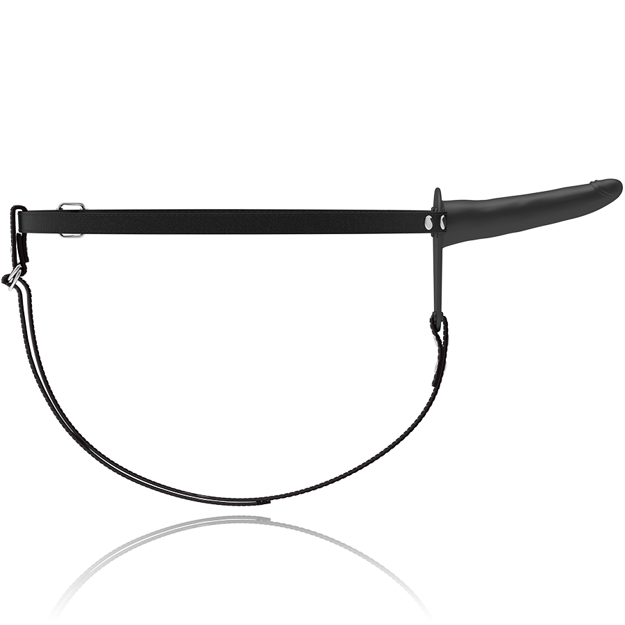 Close-up do Arnês com Vibrador Fetish Submissive de Silicone Preto, mostrando detalhes do design e textura.