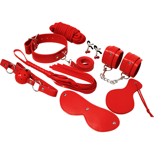 Kit BDSM Fetish EXPERIENCE Série Vermelha de 8 peças com acessórios de bondage.