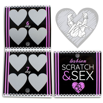 Close-up of the SECRETPLAY Jogo Scratch & Sex Lésbico, showing game cards and design for couples.