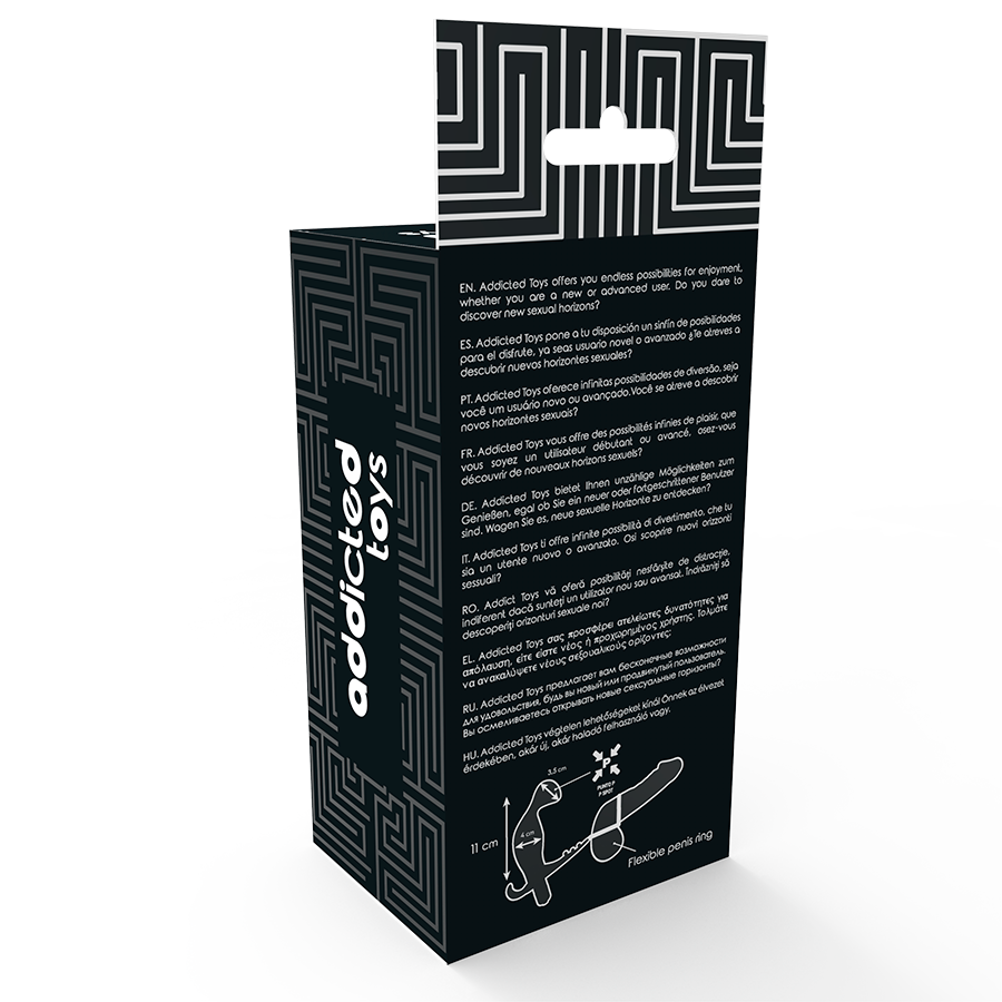 Close-up of the ADDICTED TOYS Plug Anal Vibratório com Anel Peniano Duplo e Testículos, showing its black color and smooth TPR texture.