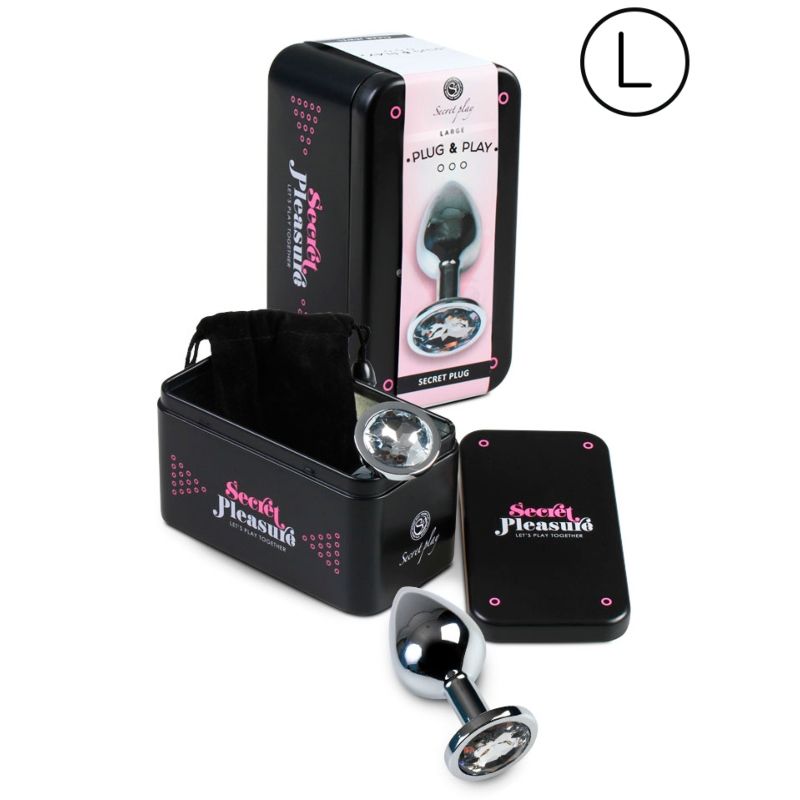 Plug anal metálico SECRETPLAY L transparente com base decorada em diamante.