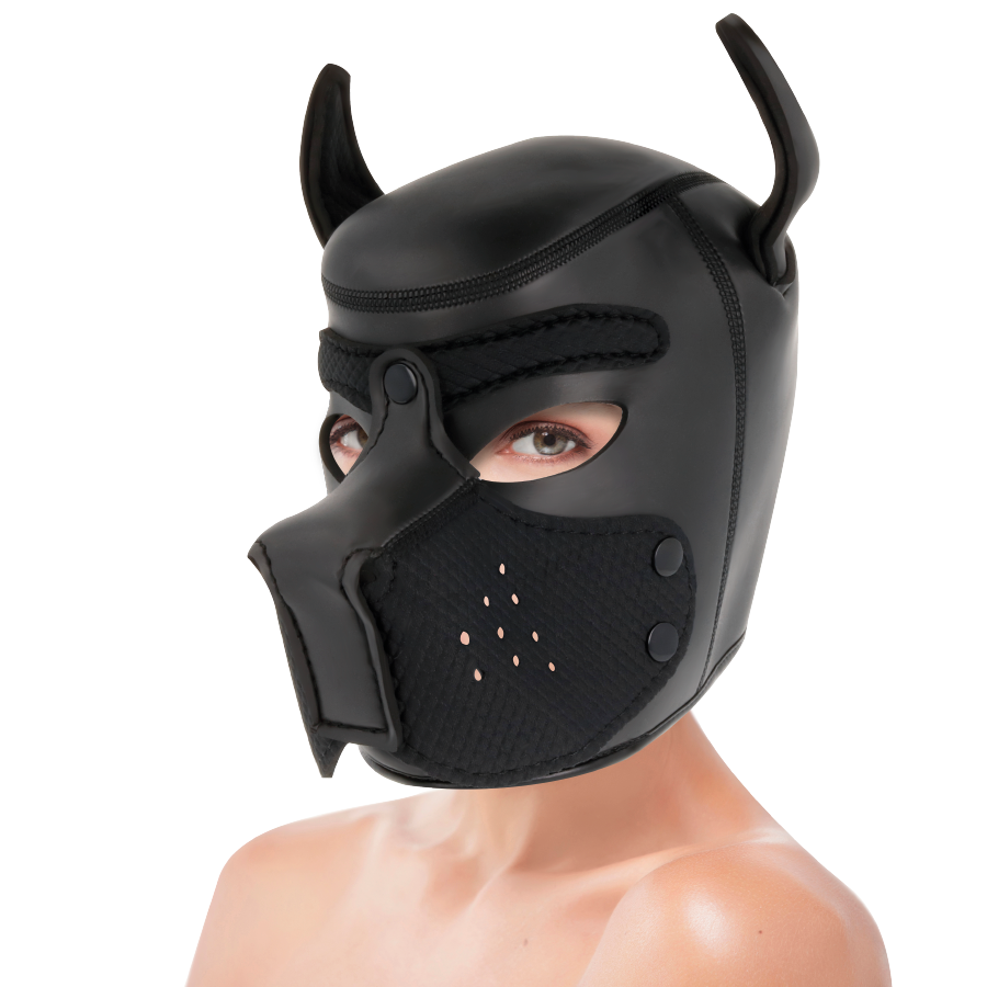 Close-up da Máscara de Neoprene Cão DARKNESS com Focinho Removível L, destacando o design e material.