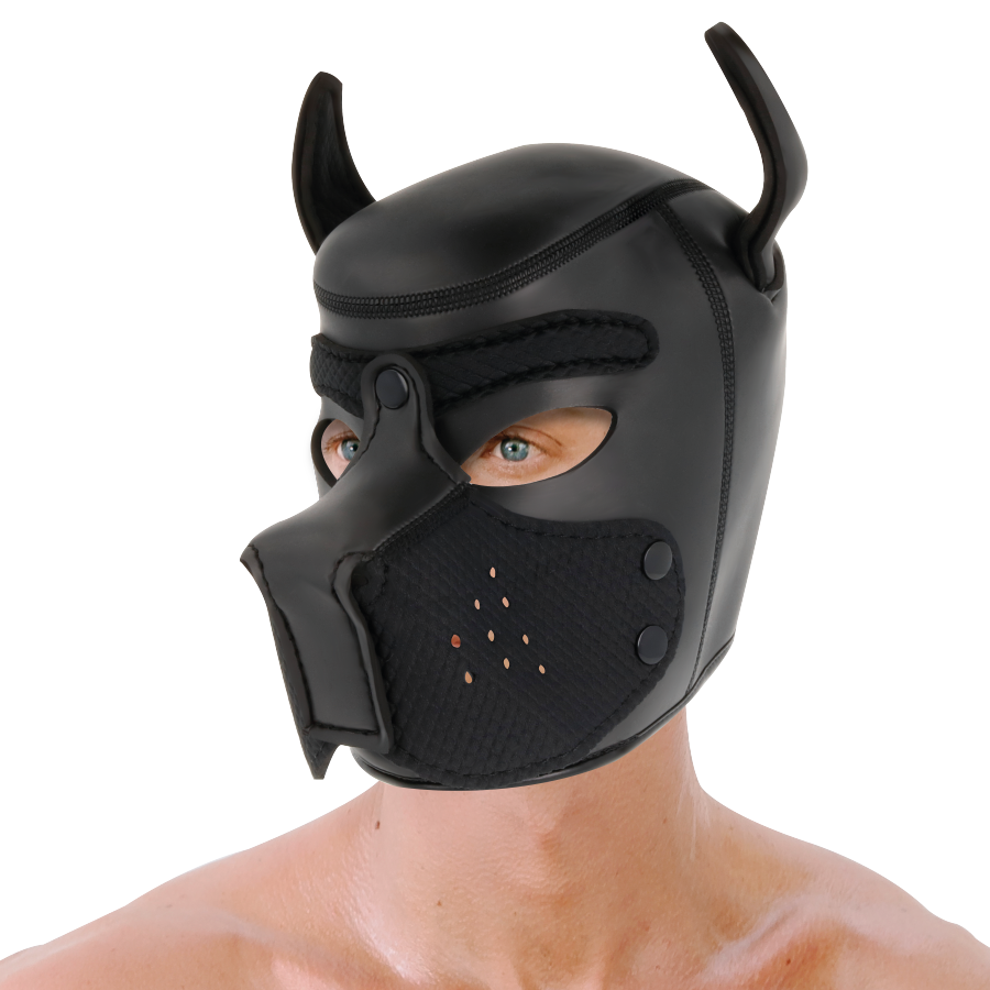 Close-up da Máscara de Neoprene Cão DARKNESS com Focinho Removível L, destacando o design e material.