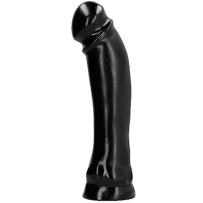 Close-up do Dildo Realista Extra Grande ALL BLACK 33 cm mostrando seu design elegante e tamanho imponente para uso dual.
