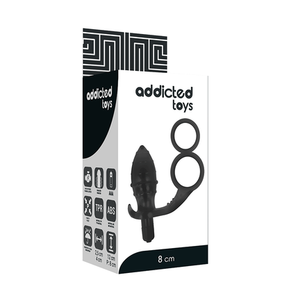 Imagem do Plug Anal Vibratório Addicted Toys com Anel Duplo Preto, destacando o design e material suave.