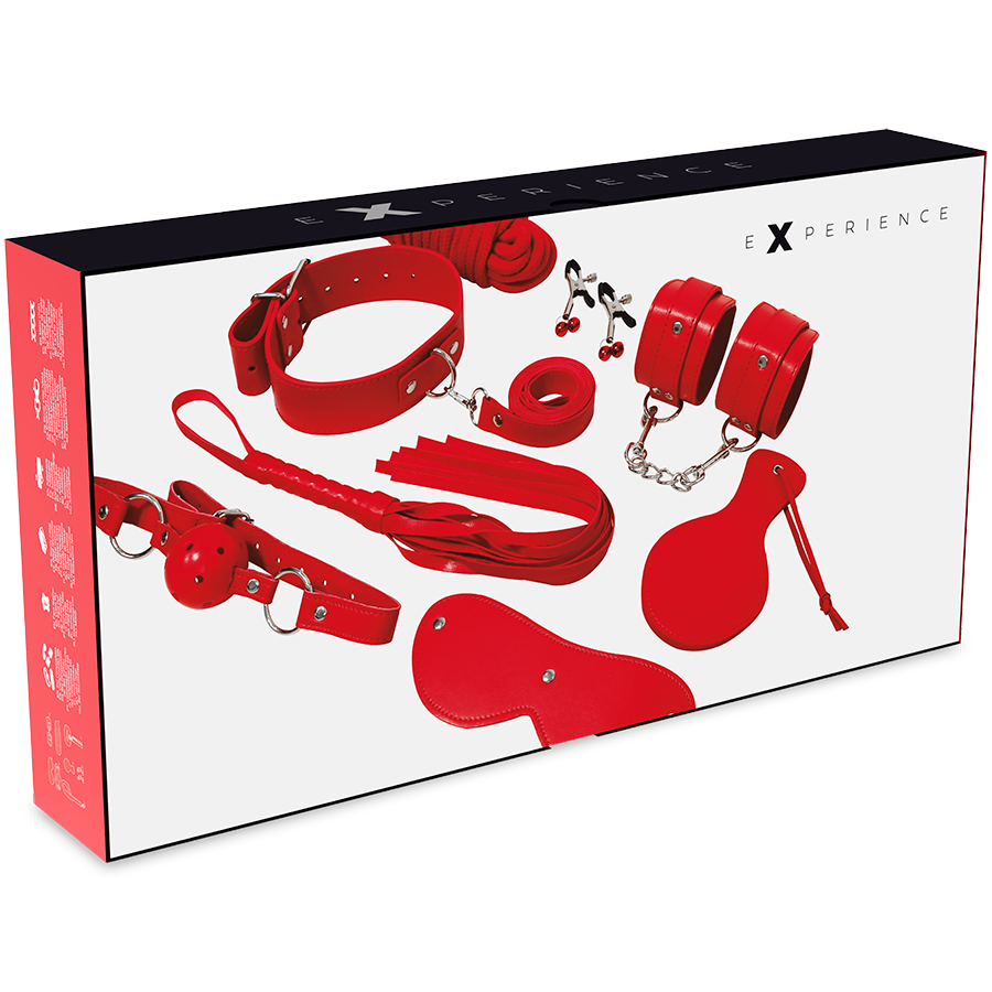 Kit BDSM Fetish EXPERIENCE Série Vermelha de 8 peças com acessórios de bondage.
