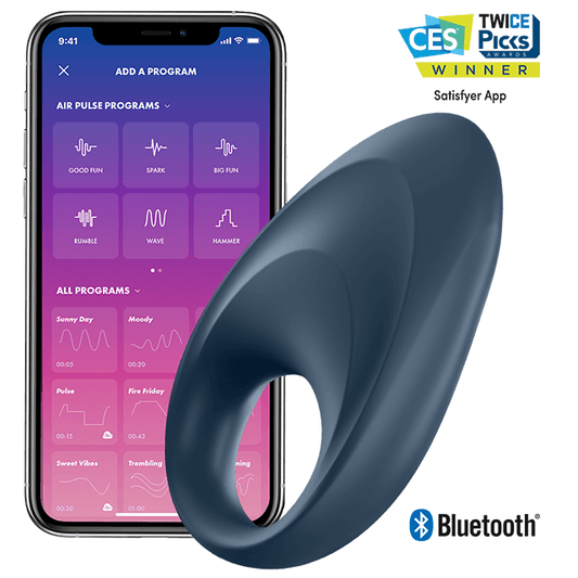 Satisfyer Vibrador de Anel Mighty com App e Bluetooth, detalhe do material e design ergonómico