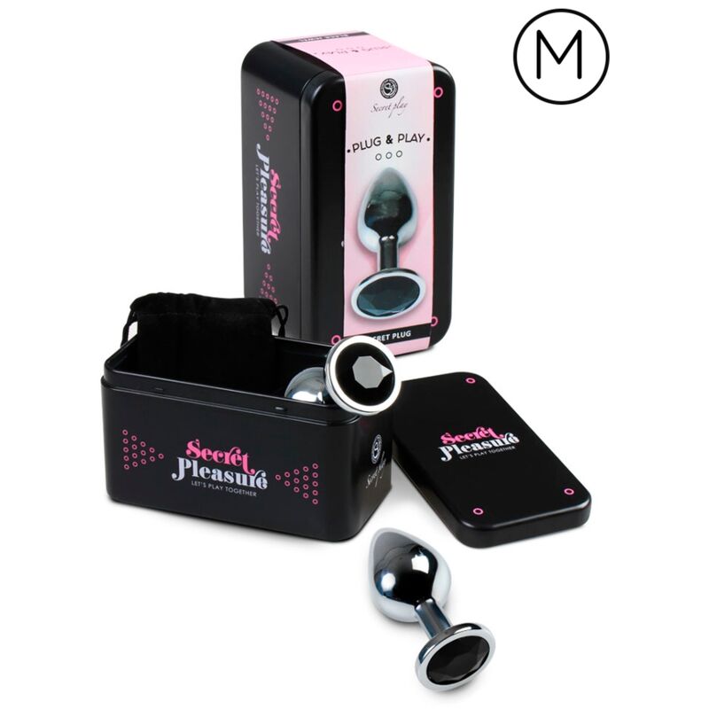 Plug Anal Metálico SECRETPLAY Preto M para estimulação e prazer anal.