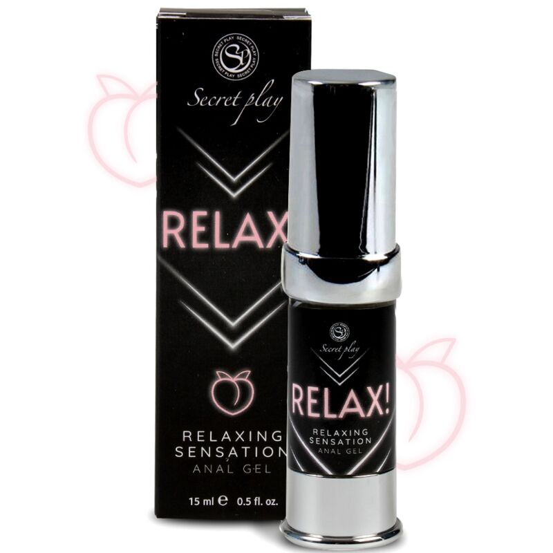 Embalagem do SECRETPLAY Gel Anal Relaxante 15 ML, destacando o design airless e informações do produto.