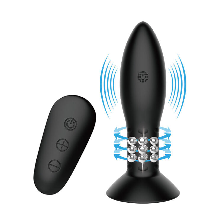 MR PLAY Plug Anal com Controle Remoto, Bolas Rotativas e Vibração de silicone macio