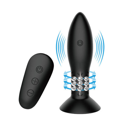 MR PLAY Plug Anal com Controle Remoto, Bolas Rotativas e Vibração de silicone macio