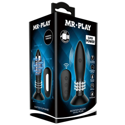 MR PLAY Plug Anal com Controle Remoto, Bolas Rotativas e Vibração de silicone macio