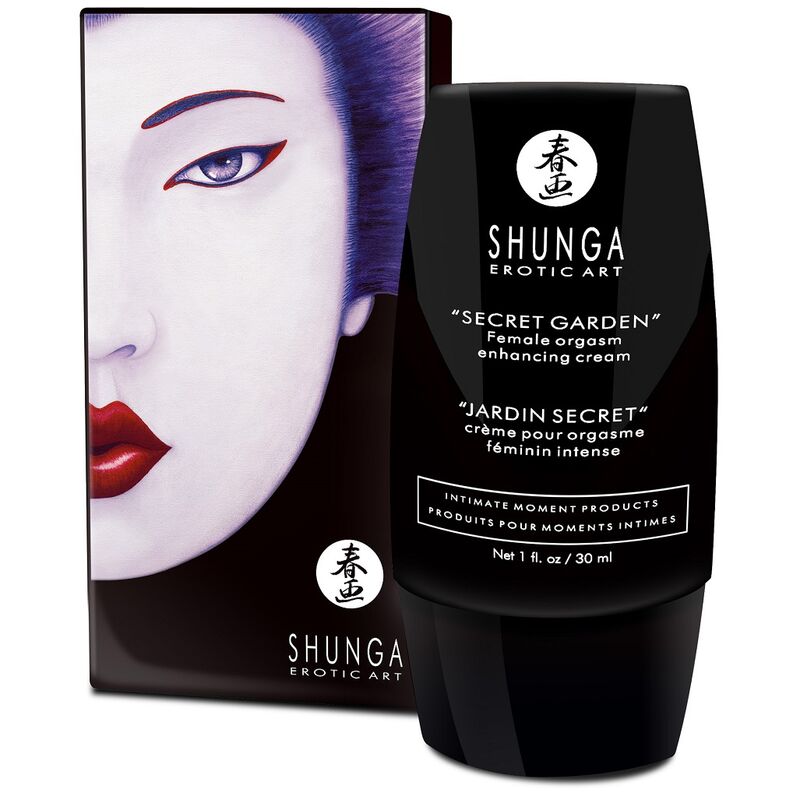 Embalagem do SHUNGA Creme de Orgasmo Feminino Intenso Jardim Secreto 30ml, creme estimulante para prazer feminino.