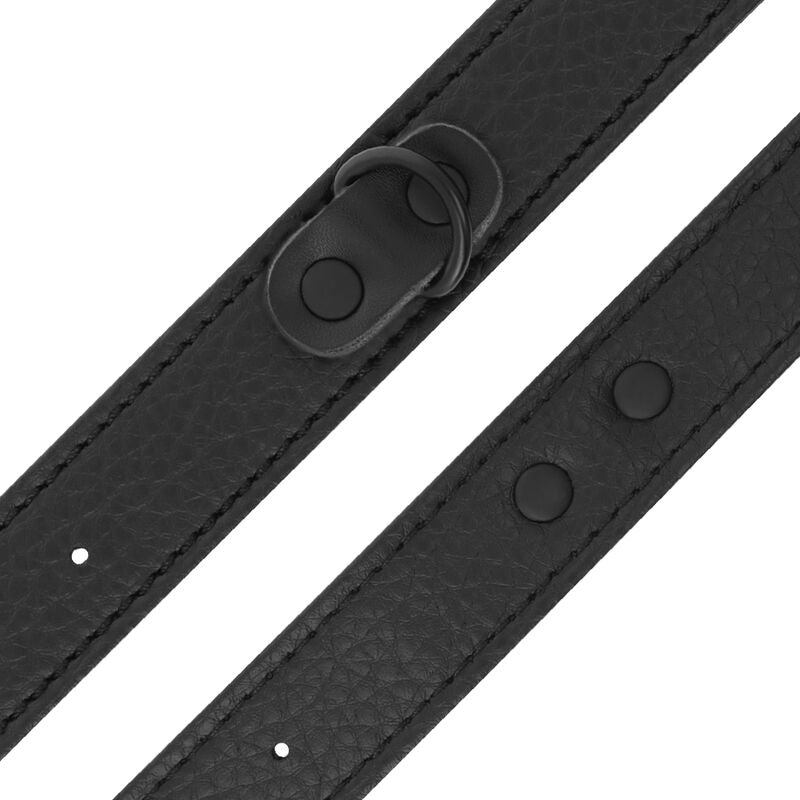 Close-up das Algemas Darkness de Textura Fina e Larga, destacando o material PU e a fivela para bondage.