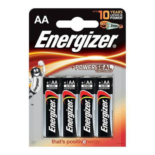 Pack de 4 pilhas alcalinas AA ENERGIZER para dispositivos eletrónicos.