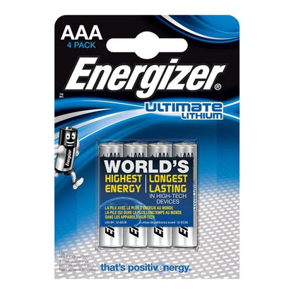 Pack de 4 Pilhas Lítio AAA ENERGIZER Ultimate L92 1.5V de alta performance e longa duração.
