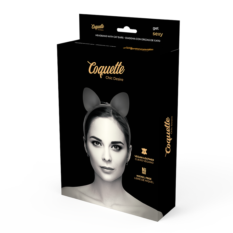 Faixa preta com orelhas de gato da COQUETTE CHIC DESIRE em couro vegano, ideal para complementar looks de lingerie.