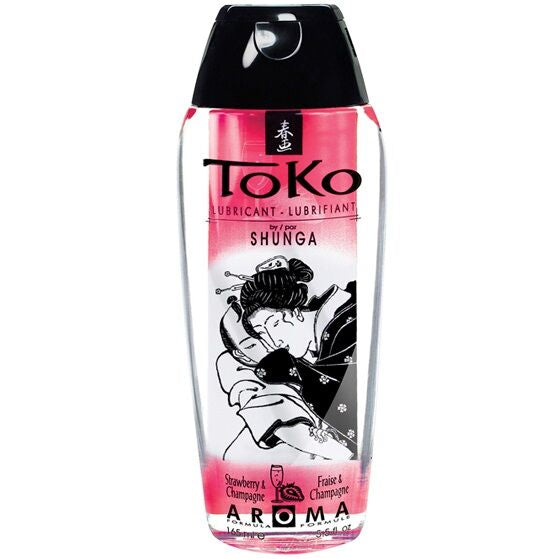 Frasco do lubrificante SHUNGA Toko Aroma Morango e Champanhe 165ml