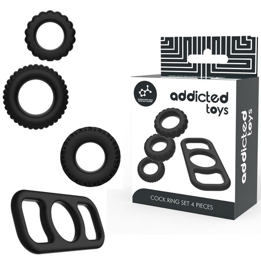 Conjunto de Anéis Penianos Addicted Toys | 4 Peças de Silicone para Ereções Duradouras