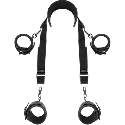 Conjunto Posição Mestre FETISH SUBMISSIVE com 4 algemas e arnês de neoprene e couro vegano.