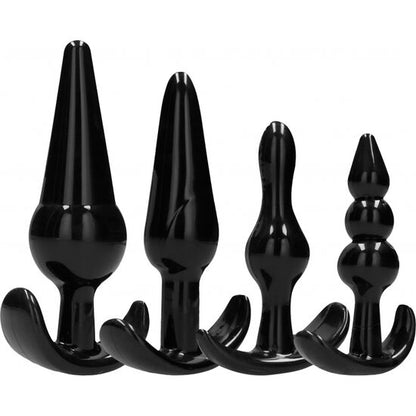 Close-up do Conjunto 4 Plugs Anais da Addicted Toys, mostrando os diferentes tamanhos e a flexibilidade do material.