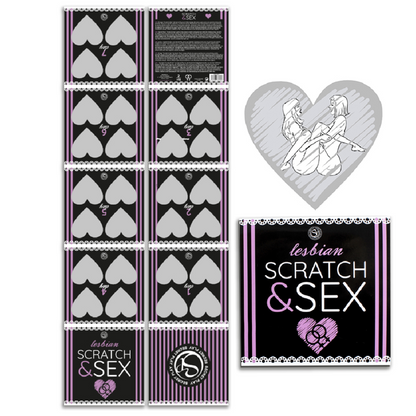 Close-up of the SECRETPLAY Jogo Scratch & Sex Lésbico, showing game cards and design for couples.