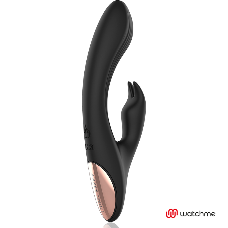 Close-up do ANNE'S DESIRE Vibrador Rabbit com Tecnologia WATCHME e Controle Remoto, mostrando seu design ergonómico e material de silicone.