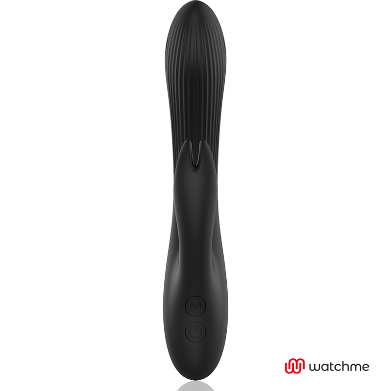 Close-up do Vibrador Rabbit ANNE'S DESIRE WatchMe Preto/Ouro, mostrando seu design elegante e textura em silicone médico.