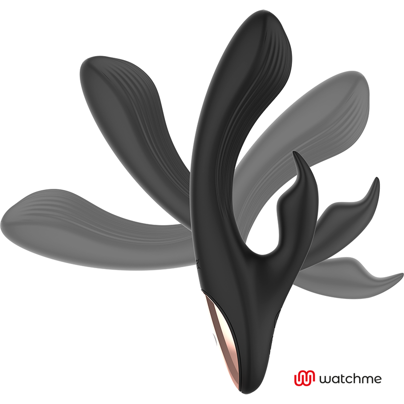 Close-up do Vibrador Rabbit ANNE'S DESIRE WatchMe Preto/Ouro, mostrando seu design elegante e textura em silicone médico.