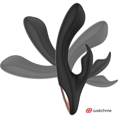 Close-up do Vibrador Rabbit ANNE'S DESIRE WatchMe Preto/Ouro, mostrando seu design elegante e textura em silicone médico.