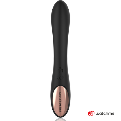 Close-up do Vibrador Rabbit ANNE'S DESIRE WatchMe Preto/Ouro, mostrando seu design elegante e textura em silicone médico.