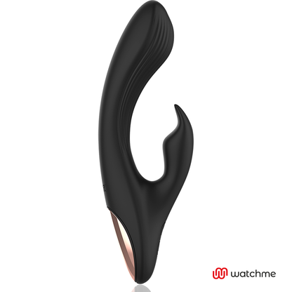Close-up do Vibrador Rabbit ANNE'S DESIRE WatchMe Preto/Ouro, mostrando seu design elegante e textura em silicone médico.