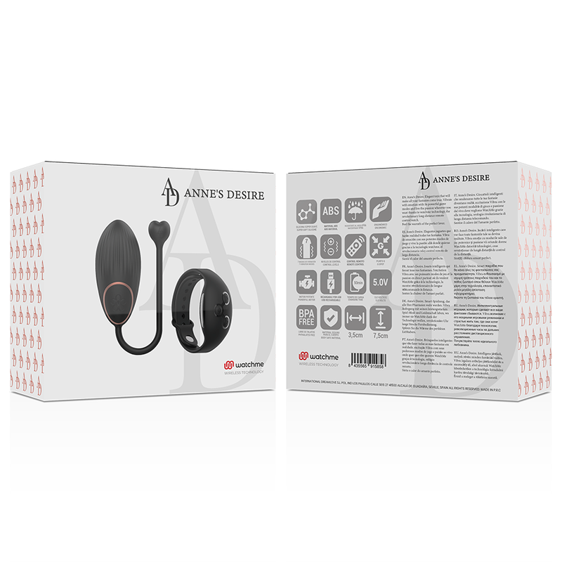 ANNE'S DESIRE EGG Vibrador com Controle Remoto WATCHME Preto, mostrando seu design compacto e elegante.