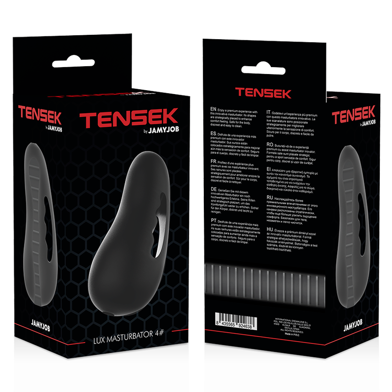 Masturbador masculino JAMYJOB Extreme TENSEK 4 Preto com design ergonómico e textura interna.