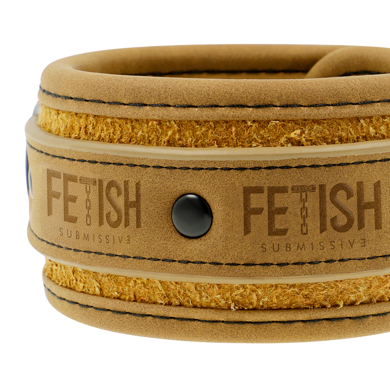 Close-up of the FETISH SUBMISSIVE ORIGIN Vegan Leather Cuffs with Neoprene Lining.