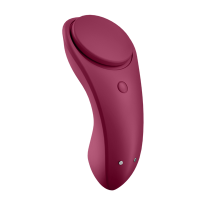 Detalhe do Vibrador Discreto Satisfyer Cala Secreta Sexy, mostrando o design ergonómico para uso em calcinha e a superfície de silicone suave.