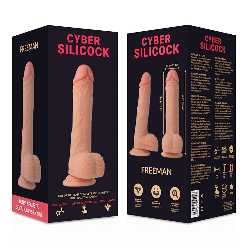 Dildo CYBERSILICOCK Freeman ultra-realista de silicone líquido com ventosa.