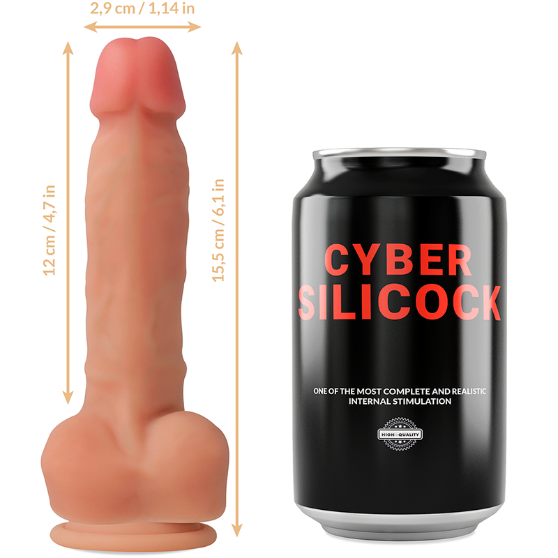 CYBER SILICOCK Strap-On Ansel Dildo com Arnês e 3 Anéis, mostrando o design realista e o arnês confortável.