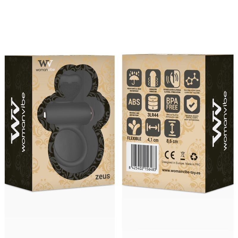 Anel vibrador de silicone Womanvibe Zeus com estimulador clitoriano para casais