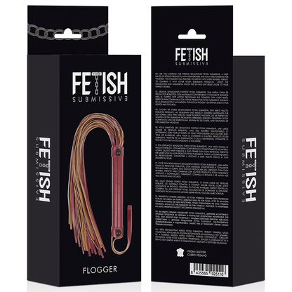 Chicote fetichista SUBMISSIVE de couro vegano, ideal para jogos BDSM.