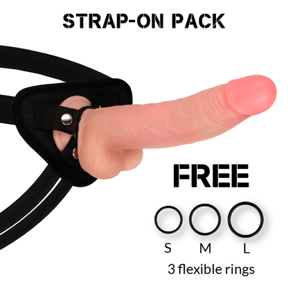 Imagem do arnês e dildo realista Rockarmy Leopardo Dupla Densidade 23 cm.