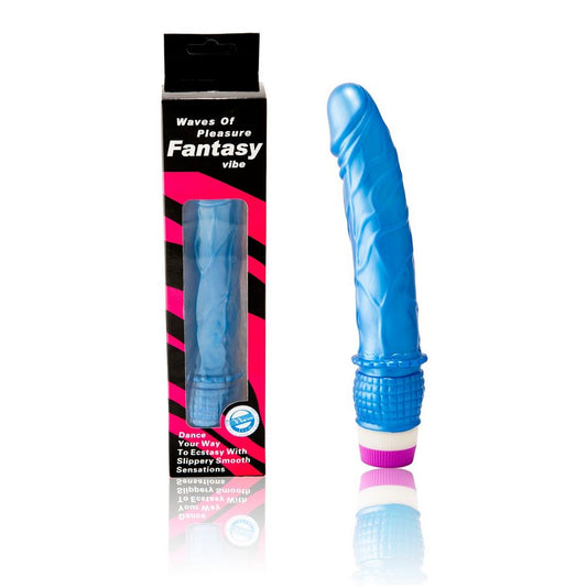BAILE Vibrador Waves of Pleasure realista de 23cm, cor azul, mostrando detalhes da textura e formato.