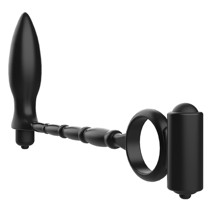 Close-up of the ADDICTED TOYS Vibrating Anal Plug with Penile Ring, showing its silicone texture and features.