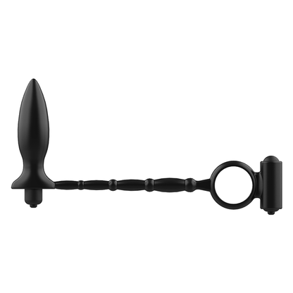 Close-up of the ADDICTED TOYS Vibrating Anal Plug with Penile Ring, showing its silicone texture and features.