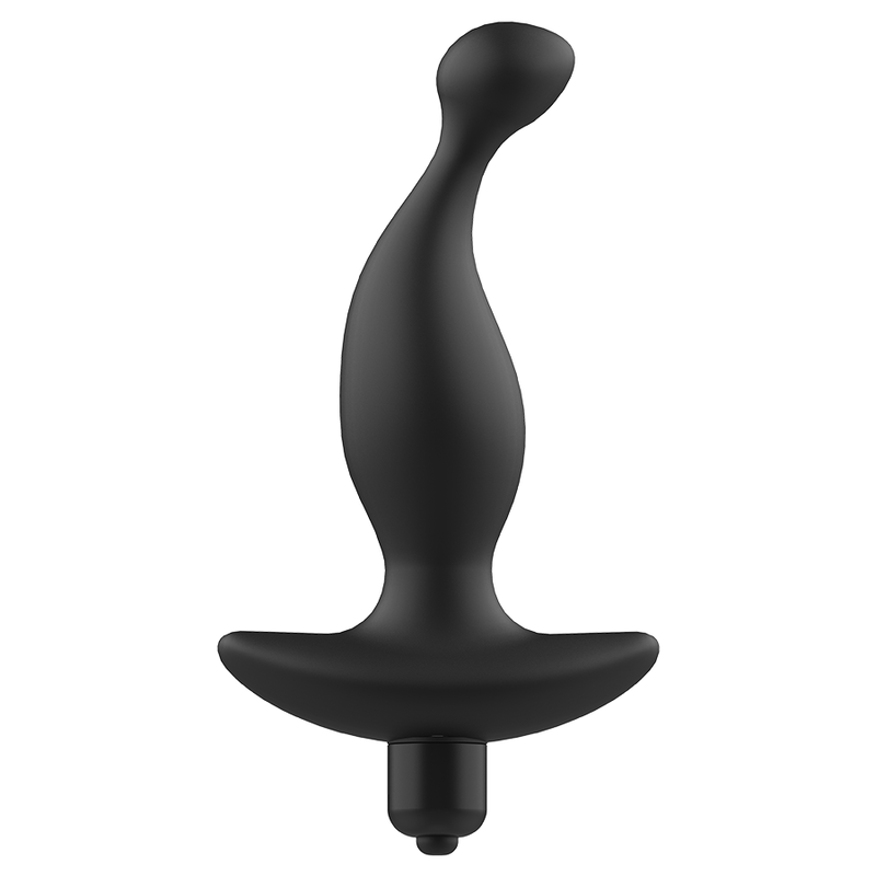 ADDICTED TOYS Massageador Anal Vibratório de Silicone Preto, detalhe da textura suave e design ergonómico para estimulação da próstata.