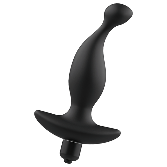 ADDICTED TOYS Massageador Anal Vibratório de Silicone Preto, detalhe da textura suave e design ergonómico para estimulação da próstata.