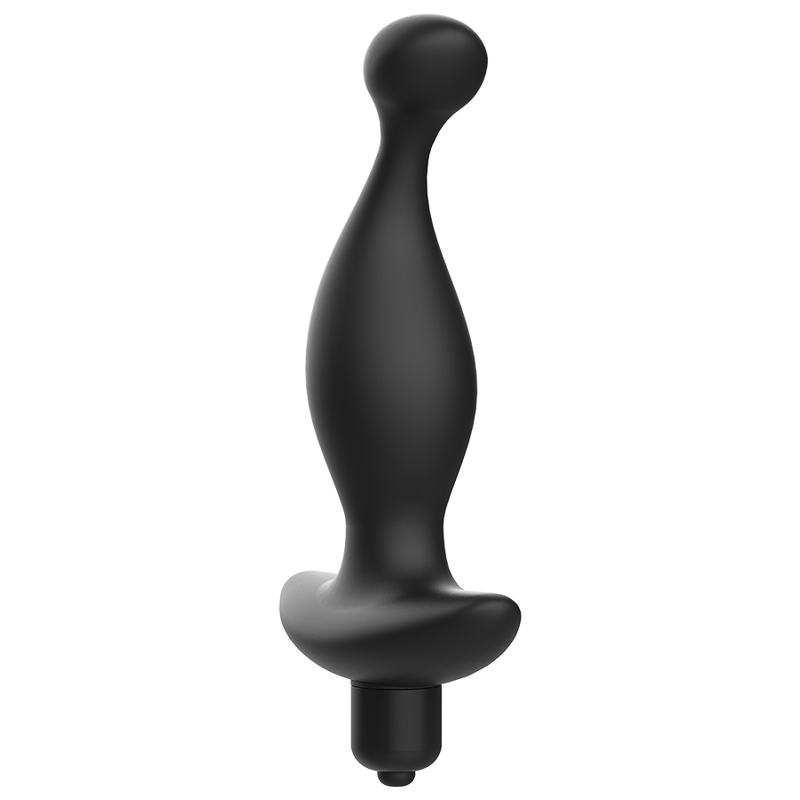 ADDICTED TOYS Massageador Anal Vibratório de Silicone Preto, detalhe da textura suave e design ergonómico para estimulação da próstata.