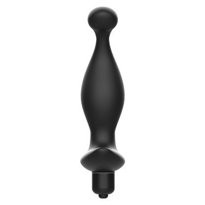 ADDICTED TOYS Massageador Anal Vibratório de Silicone Preto, detalhe da textura suave e design ergonómico para estimulação da próstata.