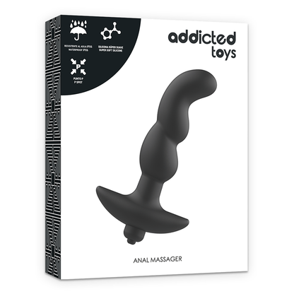 Detalhe do Massageador de Próstata Vibratório ADDICTED TOYS, exibindo seu design ergonómico e material de silicone na cor preta.