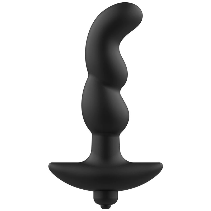 Detalhe do Massageador de Próstata Vibratório ADDICTED TOYS, exibindo seu design ergonómico e material de silicone na cor preta.